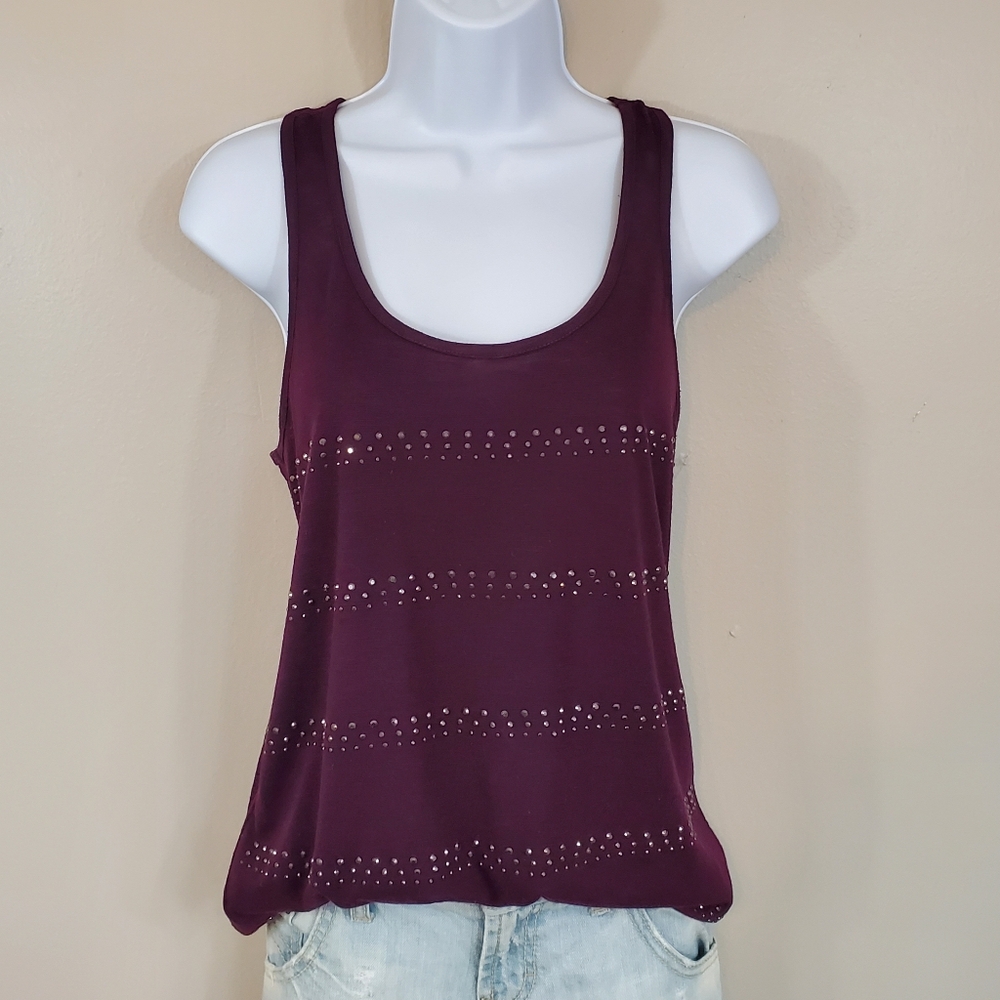 Vanity Burgandy Racerback Tank Top With Metal Accents
